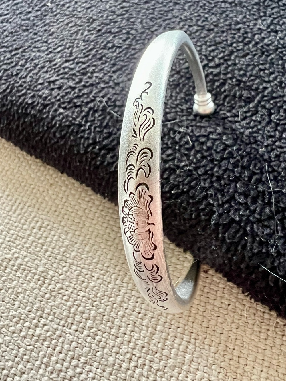Silver Floral Engraved Cuff Bracelet - Women Jewelry